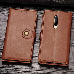 Wewoo Housse Coque Pour OnePlus 7 Pro Retro Boucle en cuir de couleur unie Protection téléphone mobile Etui avec cadre photo et fente carte & portefeuille et support Brun