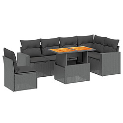 vidaXL Salon de jardin 7 pcs avec coussins noir résine tressée