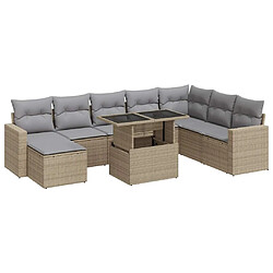 vidaXL Salon de jardin avec coussins 9 pcs beige résine tressée