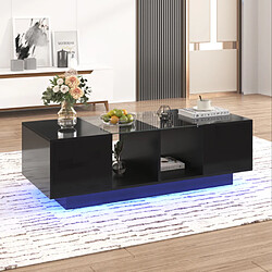 ComfortXL Table basse moderne 120x50x37 cm avec surface brillante, rangement, portes latérales et LED 16 couleurs, noir