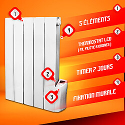 Radiateur inertie fluide 900 W 5 éléments - Warm Tech