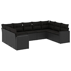 Maison Chic Salon de jardin 9 pcs avec coussins | Ensemble de Table et chaises | Mobilier d'Extérieur noir résine tressée -GKD70740