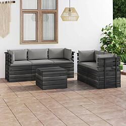 vidaXL Salon palette de jardin 6 pcs avec coussins Bois de pin massif