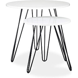 Helloshop26 Table basse d'appoint rond lot de 2 bois et métal blanc et noir 13_0002632