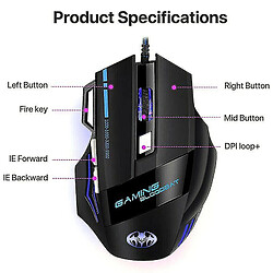 Acheter Universal Souris de jeu 3200dpi 7 boutons RVB Flux LED optique USB Wired Mouse PC Desktop