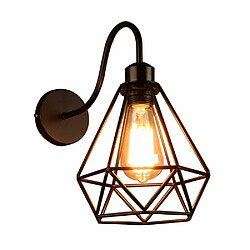 Stoex Applique Murale Forme Diamant Fer Forgé, Lustre abat-jour Cage Métal Lampe Rétro Industrielle E27 Noir