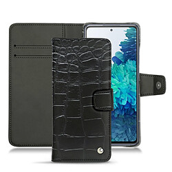 Housse cuir Samsung Galaxy S20 FE - Rabat portefeuille - Crocodile nero ( Noir / Black) - NOREVE