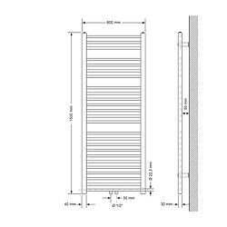 ECD Germany Radiateur Design Sahara Non Electrique - 600 x 1500 mm - Anthracite - Connexion Central - avec Kit de Raccordement au Sol et Thermostat - Forme Droit - Sèche-Serviettes pour Salle de Bain