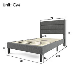 ComfortXL Lit Double Rembourré 90 X 200 Cm Avec Cadre De Lit à Lattes Gris