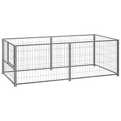 Helloshop26 Chenil extérieur cage enclos parc animaux chien argenté 200 x 100 x 70 cm acier 02_0000253 