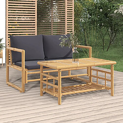 Maison Chic Salon de jardin 2 pcs avec coussins - Table et chaises d'extérieur - Mobilier/Meubles de jardin Moderne gris foncé bambou -MN83083