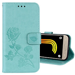 Wewoo Housse Étui vert pour Samsung Galaxy J3 2017 / J330 version européenne Roses pressé fleur motif horizontal en cuir flip avec titulaire et fentes cartes porte-monnaie