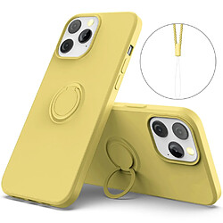 Coque en silicone facile à nettoyer avec béquille réglable et sangle jaune pour votre Apple iPhone 13 Pro 6.1 pouces