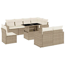 vidaXL Salon de jardin avec coussins 9 pcs beige résine tressée