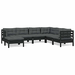 Maison Chic Salon de jardin 7 pcs + coussins - Mobilier/Meubles de jardin - Table et chaises d'extérieur Noir Bois de pin solide -MN75337