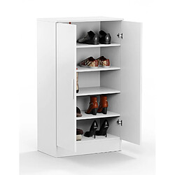 Pegane Armoire à chaussures, meuble à chaussures avec 2 portes coloris blanc - longueur 60 x profondeur 35 x hauteur 107 cm