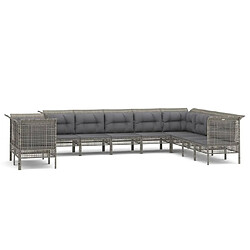 Maison Chic Salon de jardin 10 pcs + coussins - Mobilier/Meubles de jardin - Table et chaises d'extérieur Gris Résine tressée -MN56312