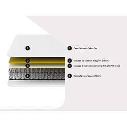 Vente-Unique Matelas 90 x 190 cm ressorts et mémoire de forme ép.15cm - WOLKENLOS de MORGENGOLD pas cher