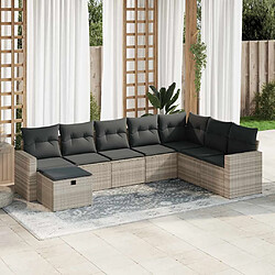 vidaXL Salon de jardin 8 pcs avec coussins gris clair résine tressée