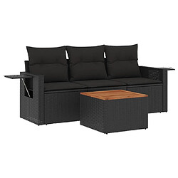 Maison Chic Salon de jardin 4 pcs avec coussins | Ensemble de Table et chaises | Mobilier d'Extérieur noir résine tressée -GKD71340