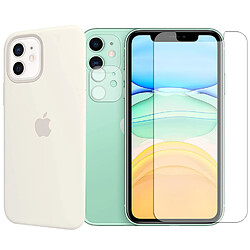 Protection intégrale Verre Trempé pour iPhone 11 + Verre Trempé Caméra Arrière + Coque souple silicone Blanche - Visiodirect -