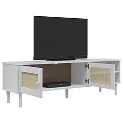 Acheter Maison Chic Meuble TV scandinave - Banc TV pour salon SENJA aspect rotin blanc 158x40x49cm bois massif pin -MN14594