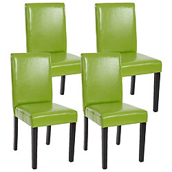 Mendler Lot de 4 chaises de séjour Littau ~ simili-cuir, vert, pieds foncés