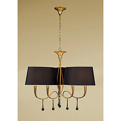 Luminaire Center Suspension Paola 3 Arm 6 Ampoules E14, doré peint avec Abat jour noirs & verre ambré goutelettes