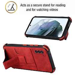 Coque en TPU + PU antichoc, avec béquille pliable, porte-cartes rouge pour votre Samsung Galaxy S21 FE 5G