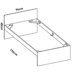 Pegane Lit adulte couchage 90X190 coloris blanc - Longueur 194 x Profondeur 95 x Hauteur 67 cm