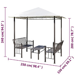 vidaXL Pavillon de jardin avec table et bancs 2,5 x 1,5 x 2,4 m pas cher