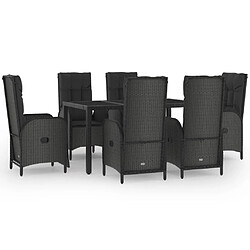 vidaXL Ensemble à manger de jardin coussins 7pcs Noir Résine tressée