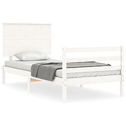 Maison Chic Cadre/structure de lit et tête de lit pour adulte - Lit Moderne Chambre blanc 100x200 cm bois massif -MN31480