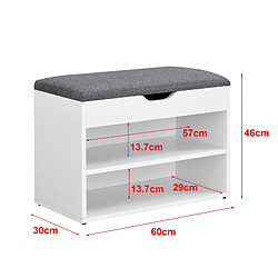 Helloshop26 Banc à chaussures 46 x 60 x 30 cm blanc gris 03_0007656 