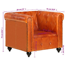 vidaXL Fauteuil Chesterfield Brun roux Cuir véritable pas cher