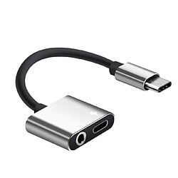 Wewoo Adaptateur USB-C / Type-C vers Jack 3.5mm Aux + USB-C / Type C Ecouteurs Chargeur Câble Audio pour Mi 8 Lite A2 L1130 Argent