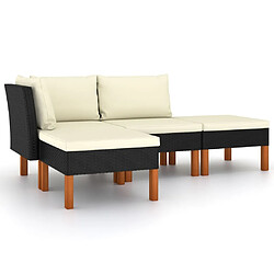 Maison Chic Salon de jardin 4 pcs + coussins - Mobilier/Meubles de jardin - Table et chaises d'extérieur Résine tressée Noir -MN44284