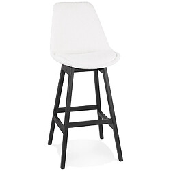 Alterego Tabouret de bar 'SANDRA' en tissu bouloché blanc et pied en bois noir