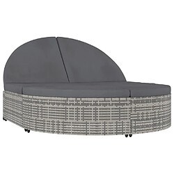 vidaXL Chaise longue à 2 places avec coussins Résine tressée Gris