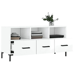 Avis vidaXL Meuble TV Blanc brillant 102x36x50 cm Bois d'ingénierie