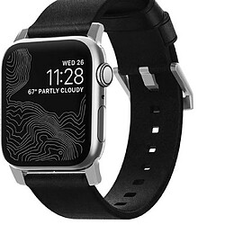 Nomad Bracelet Cuir Horween pour Apple Watch 42-44-45mm Noir / Argent