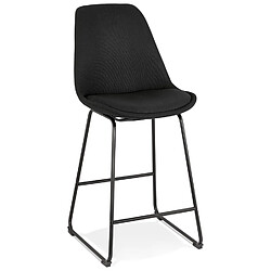 Alterego Tabouret snack mi-hauteur 'RIGO MINI' en tissu noir et pieds en métal noir