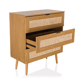 Commode BOHEO K 80x40x90 cm 3 tiroirs tressage rotin chêne hjh LIVING