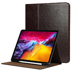 Etui en cuir véritable + TPU texture crazy horse, fonction réveil/sommeil marron foncé pour votre iPad Pro 12.9-pouces (2021)