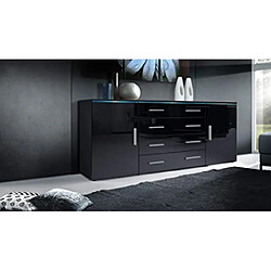 Mpc Meuble avec 2 portes et 4 tiroirs, noir mat/noir haute brillance (166 x 72 x 35 cm) + led x1