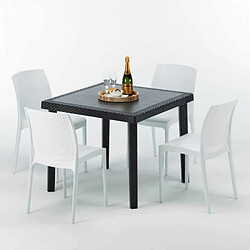 Avis Table Carrée Noire 90x90cm Avec 4 Chaises Colorées Grand Soleil Set Extérieur Bar Café Boheme PASSION, Couleur: Blanc