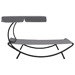 Helloshop26 Lit de repos transat chaise longue d'extérieur 200 cm avec auvent et oreiller gris 02_0012006