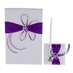 3pcs ensemble satin cristal livre d'or stylo et stylo stand réception de mariage violet