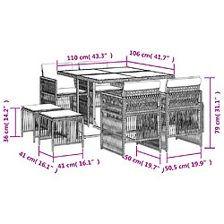 Acheter vidaXL Ensemble à manger de jardin et coussins 9 pcs marron poly rotin