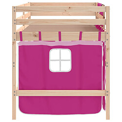 Vidaxl Lit mezzanine enfants et rideaux rose 80x200cm bois pin massif pas cher